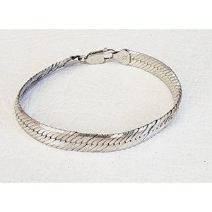 Vintage Sterling Silver 925 Italy Herringbone Serpentine Bracelet 7"